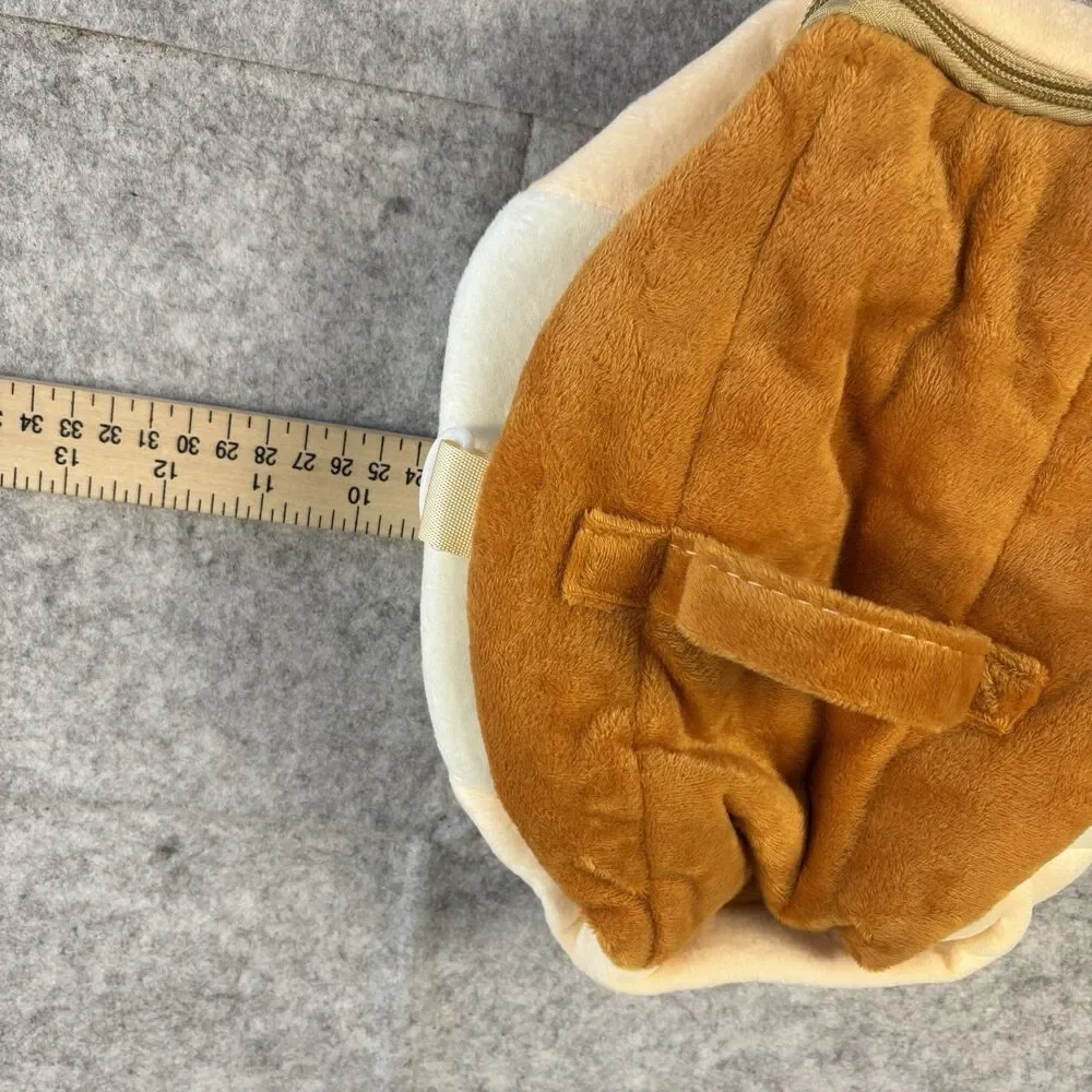 Plush Fuzzy Fleece Brown Beige Collapsible Zip Closure Makeup Bag 10